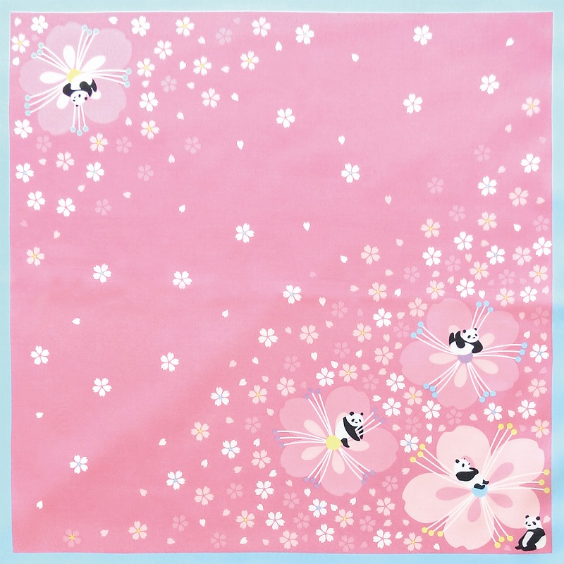 【新登場！安心の日本製！上品なコットンローンはんかち！　和心～桜と動物シリーズ】桜とパンダ　ピンク