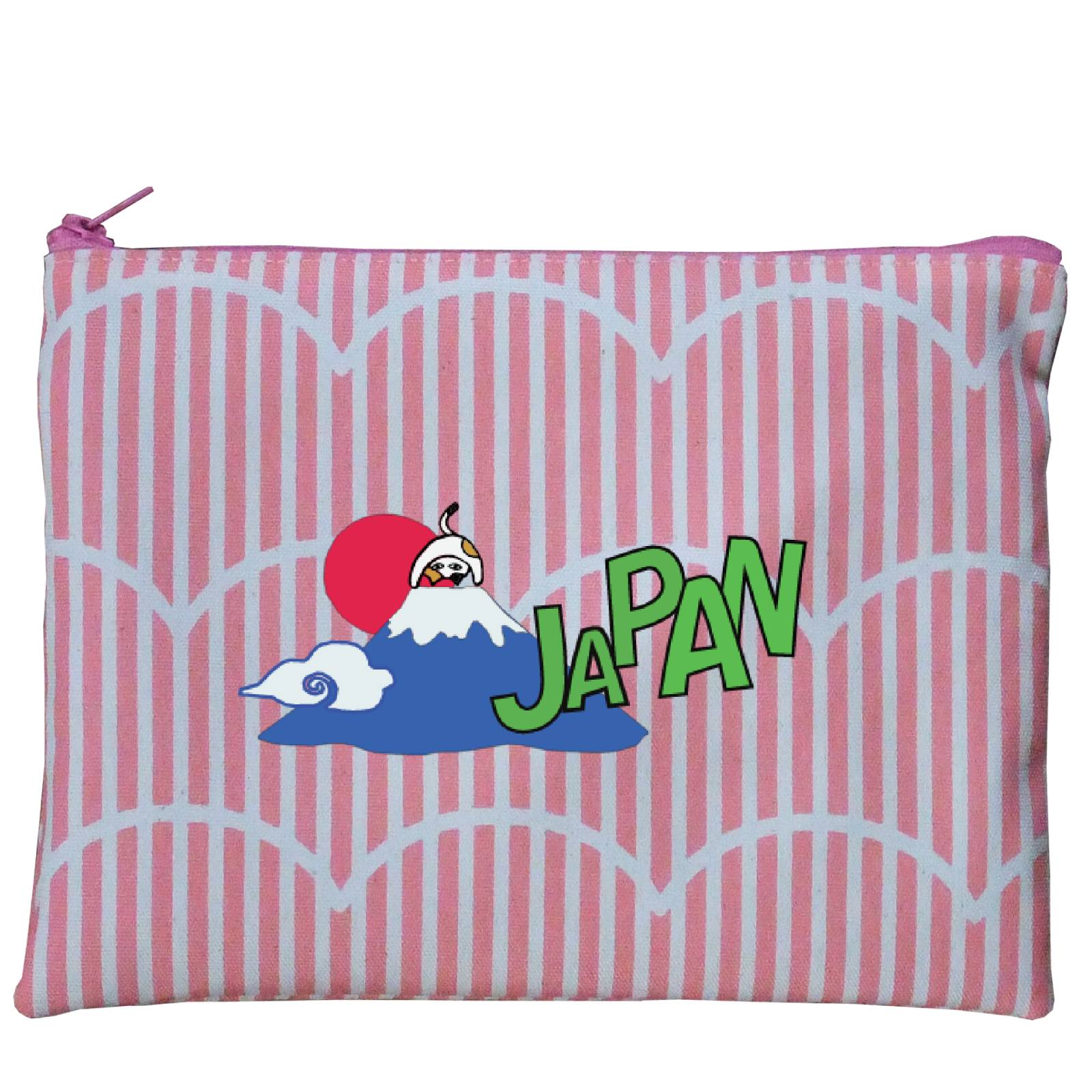 【新登場！安心の日本製！有名観光スポット柄の和雑貨！】MIKE TABI フラットポーチ JAPAN ピンク