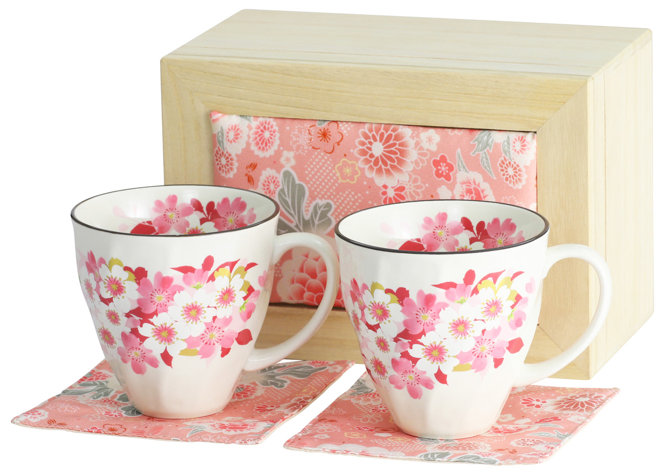【ご紹介します！人気の桜の食器！】華笑みペアマグカップ（ちりめん木箱）