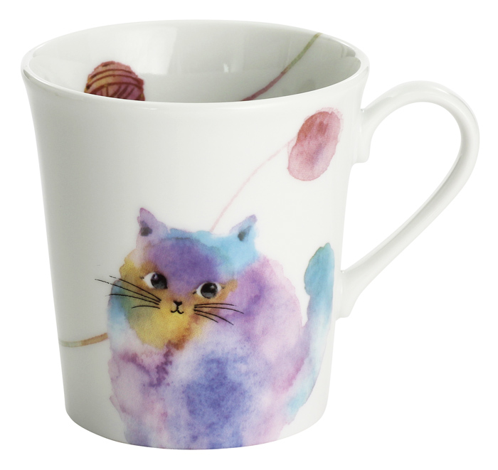 【ご紹介します！安心の日本製！人気の猫の食器！】モコ猫マグカップ　ブルー（1ｘ3）