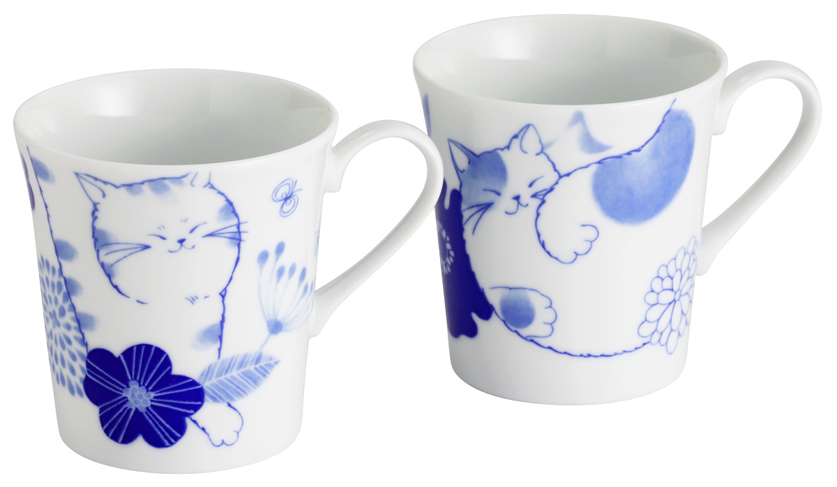 【ご紹介します！安心の日本製！人気の猫の食器！】のほほん猫 ペアマグカップ