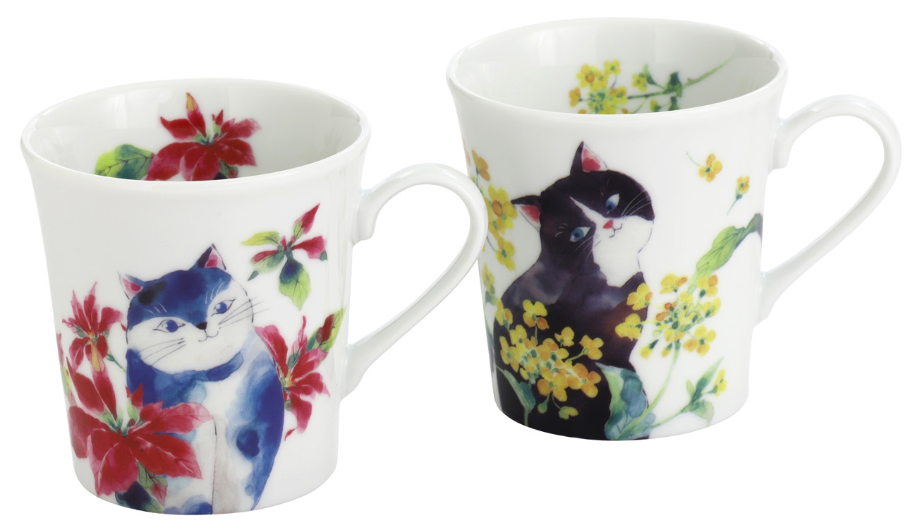 【ご紹介します！安心の日本製！人気の猫の食器！】ひだまり猫ペアマグカップセット