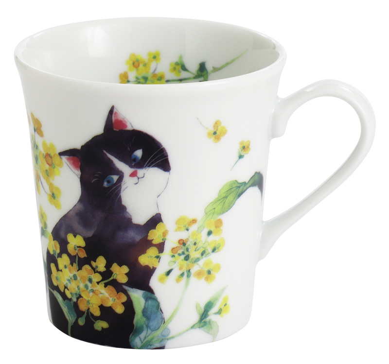 【ご紹介します！安心の日本製！人気の猫の食器！】ひだまり猫マグ 菜の花