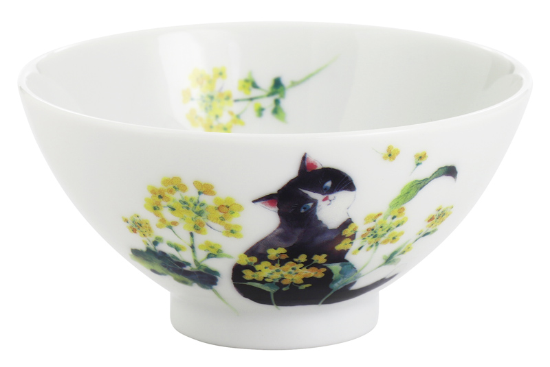 【ご紹介します！安心の日本製！人気の猫の食器！】ひだまり猫飯碗 菜の花