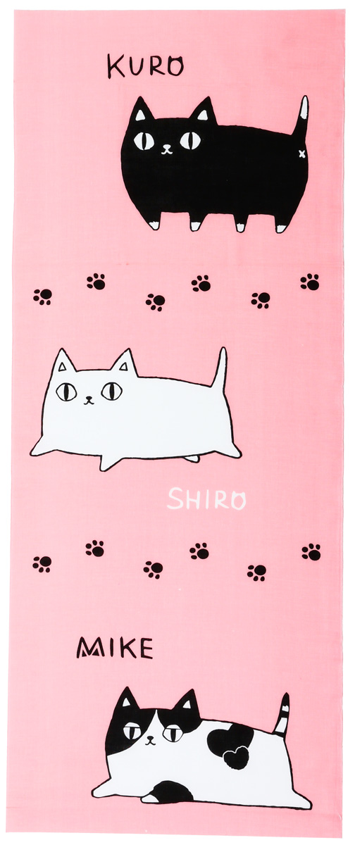 【ご紹介します！安心の日本製！人気のにゃん屋の猫3兄弟シリーズ！】手拭い猫３兄弟３匹　ピンク