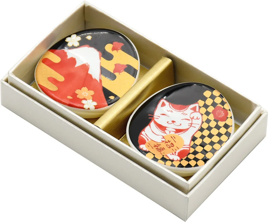 【ご紹介します！日本製！美濃焼 『RINPA』 シリーズです！】縁起箸置セット猫＆富士山