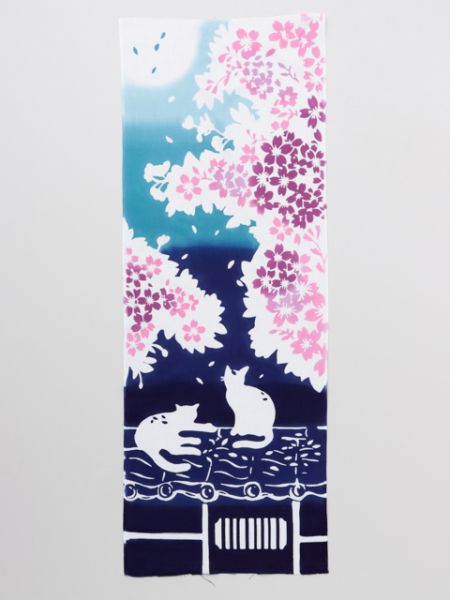 【ご紹介します！日本製！ブランド『カヤ』のほっこり可愛い！注染手ぬぐい 夜桜と猫 】ヨザクラネコ