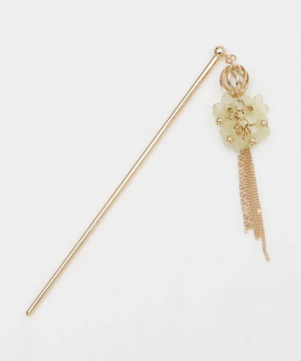 【新登場！日本の花をモチーフにした和アクセサリー！花ブーケメタルフリンジかんざし！】GREEN