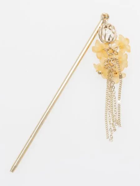 【新登場！日本の花をモチーフにした和アクセサリー！花ブーケメタルフリンジかんざし！】ORANGE