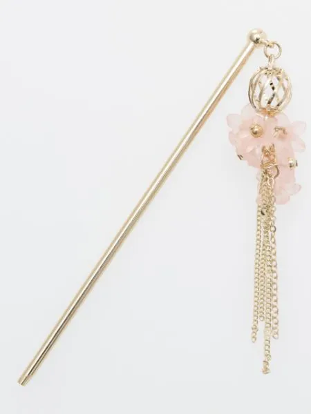 【新登場！日本の花をモチーフにした和アクセサリー！花ブーケメタルフリンジかんざし！】PINK