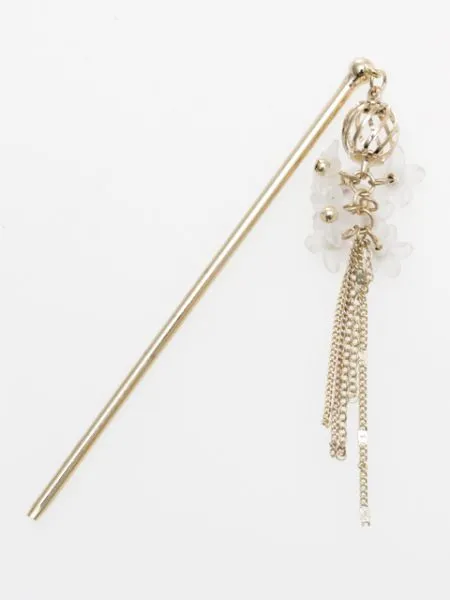 【新登場！日本の花をモチーフにした和アクセサリー！花ブーケメタルフリンジかんざし！】WHITE