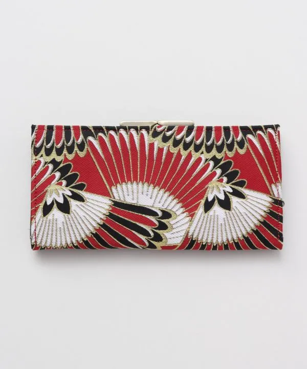 【ご紹介します！日本製！刺繍が美しい！大きく開くから取り出しやすい！楚々がま口長財布】オウギ　アカ