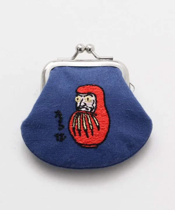 【安心の日本製！がま口は「お金が帰る」といわれる縁起物です！刺し絵小がま口】ダルマ