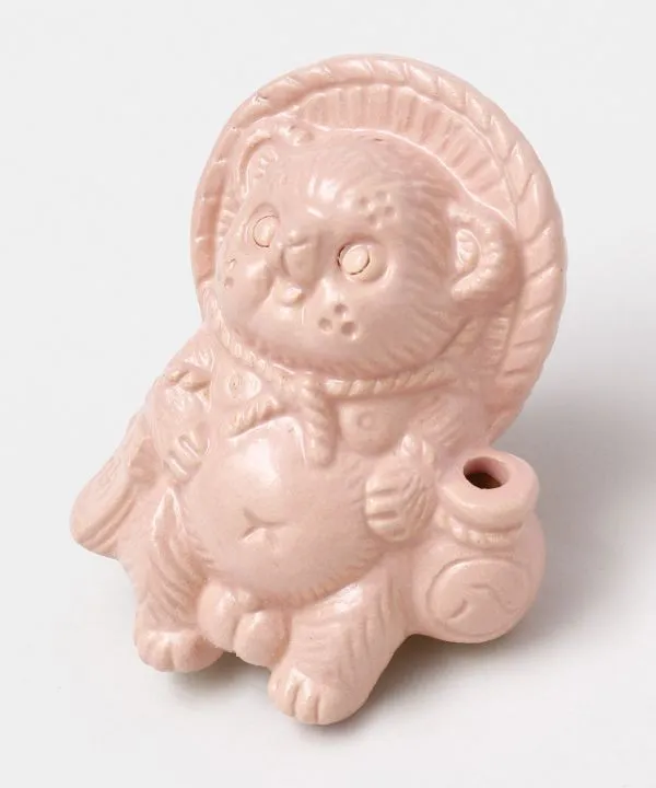 【かわいい！手のひらサイズ！贈り物にもおすすめです！信楽焼 お座りたぬき】桃 オス