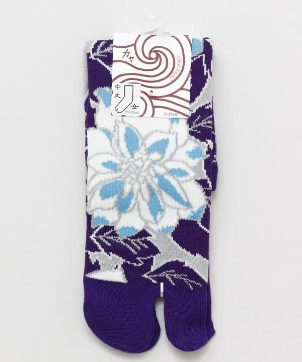 【安心の日本製！立秋の花を用いた冬の訪れにぴったりな一足！足袋型くつ下23～25cm】立秋花 白鼠 24CM中丈