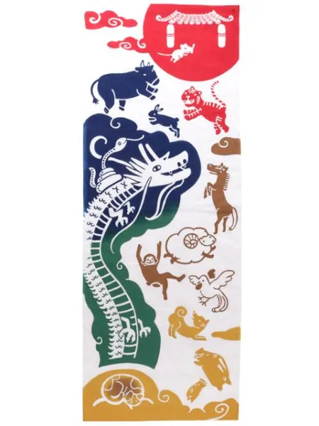 【日本製！明治生まれの伝統技法で描かれた！十二支（じゅうにし）手ぬぐい】A．ジュウニシ