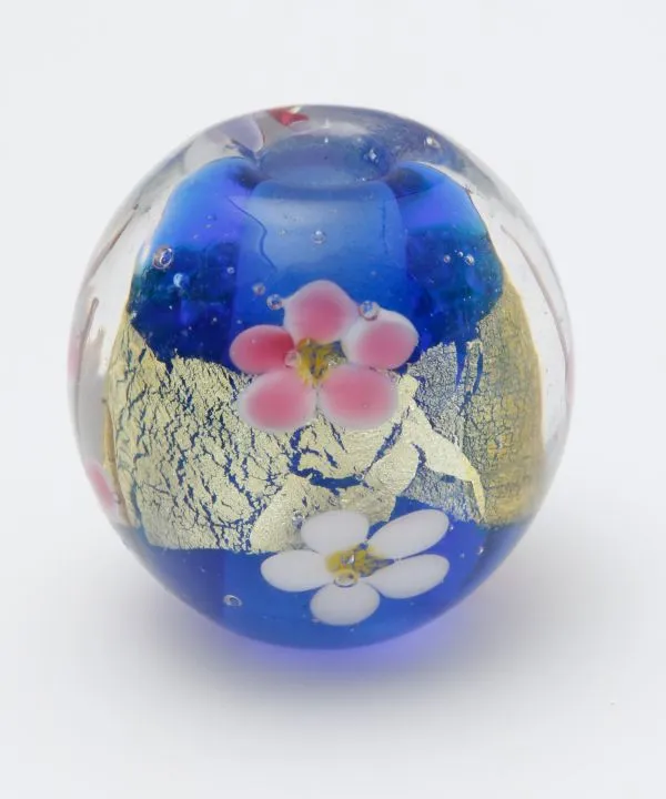 【和アクセサリー！金銀箔梅とんぼ玉！和の粋をギュッと閉じ込めた小さな宝石☆】青