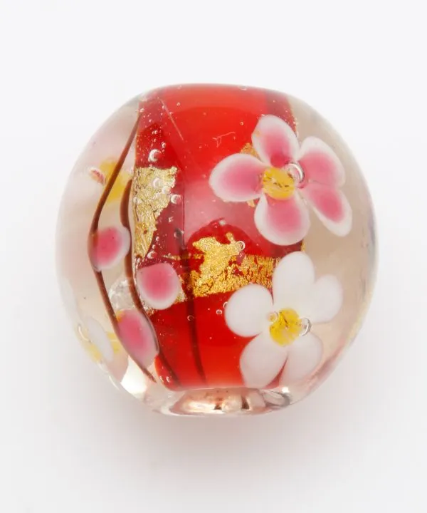 【和アクセサリー！金銀箔梅とんぼ玉！和の粋をギュッと閉じ込めた小さな宝石☆】赤