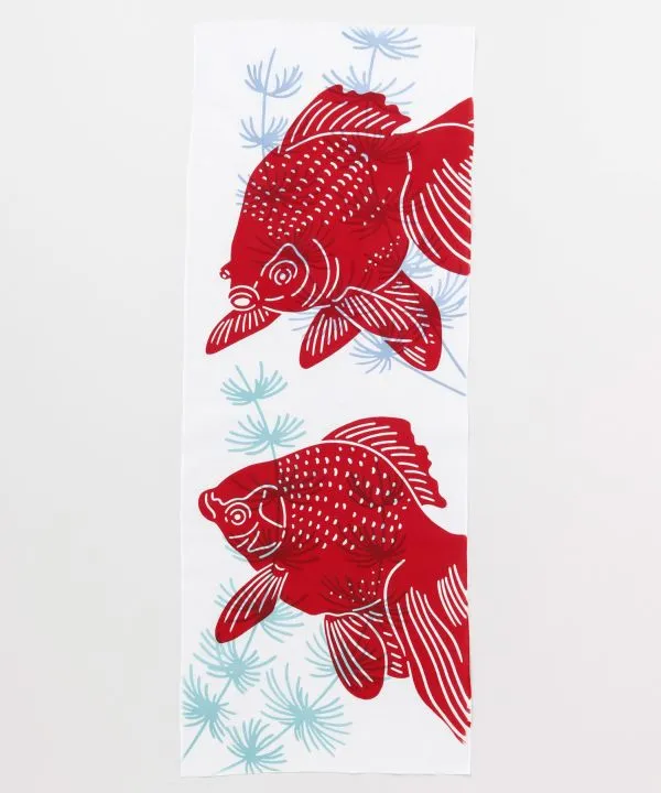 【ご紹介します！安心の日本製！ブランド『カヤ』の縁起物雑貨！注染手ぬぐい 重ね金魚 手ぬぐい】アカ