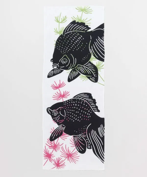 【ご紹介します！安心の日本製！ブランド『カヤ』の縁起物雑貨！注染手ぬぐい 重ね金魚 手ぬぐい】クロ