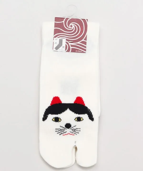 【日本製！ブランド『カヤ』の人気の靴下！足袋型くつ下25～28cm 福猫 白ぶち 足袋靴下 】27CM中丈