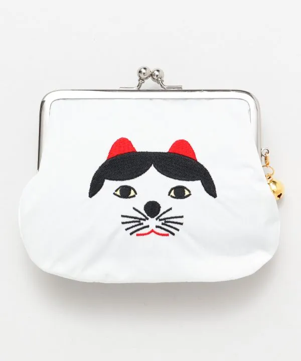 【ご紹介します！安心の日本製！！ギフトや贈り物にもおすすめ！福猫 平親子がま口】シロブチ