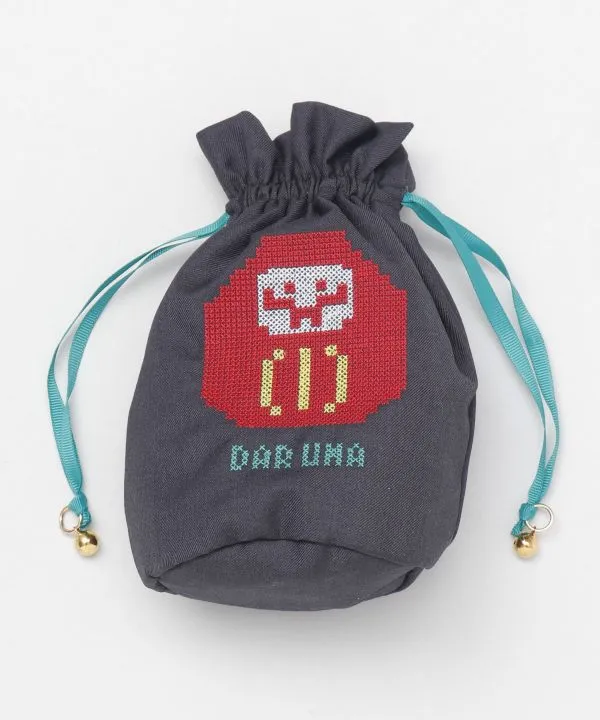 【日本ならではの縁起柄が魅力の巾着袋！交差縫い巾着】BK DARUMA