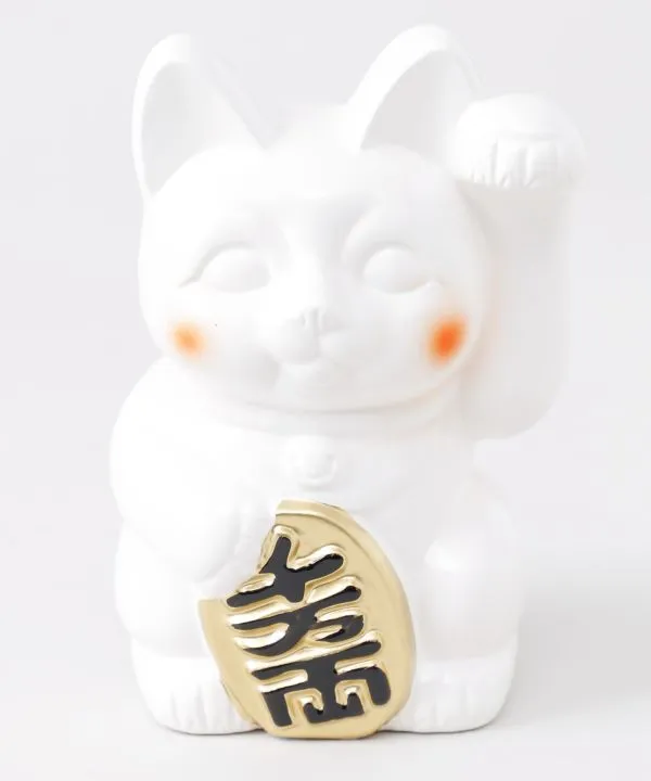 【安心の日本製！ブランド『カヤ』の常滑焼 ほっぺ招き猫4号 貯金箱】シロ
