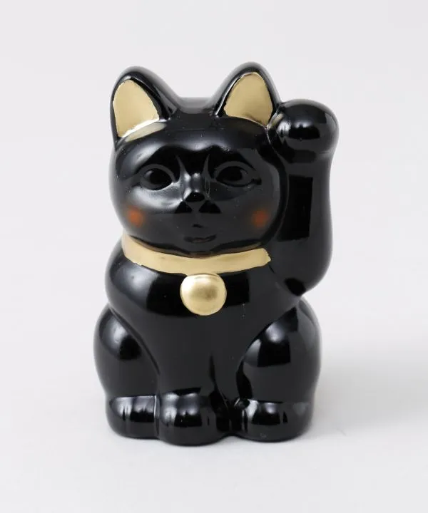 【安心の日本製！ブランド『カヤ』の常滑焼 ほっぺ招き猫3号 貯金箱】クロ