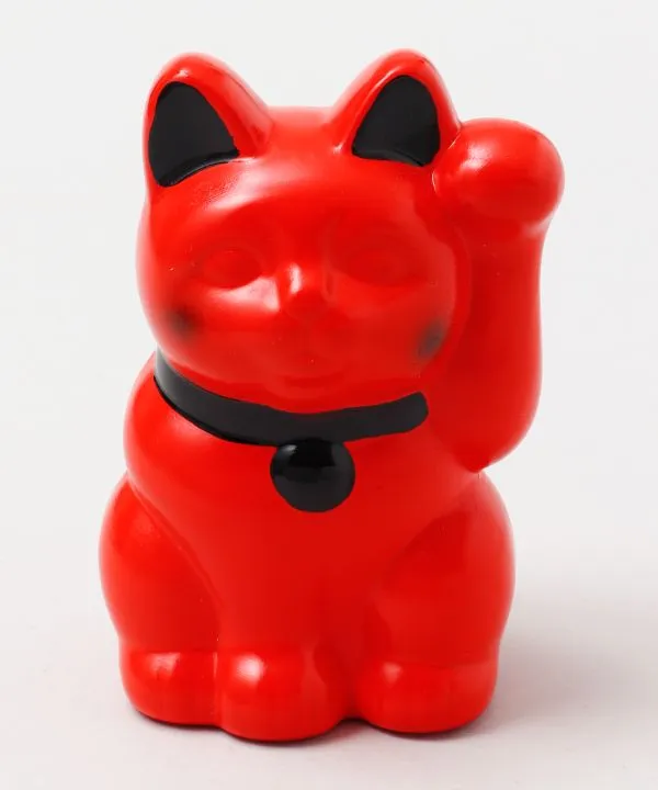 【安心の日本製！ブランド『カヤ』の常滑焼 彩りほっぺ招き猫3号 貯金箱】アカ