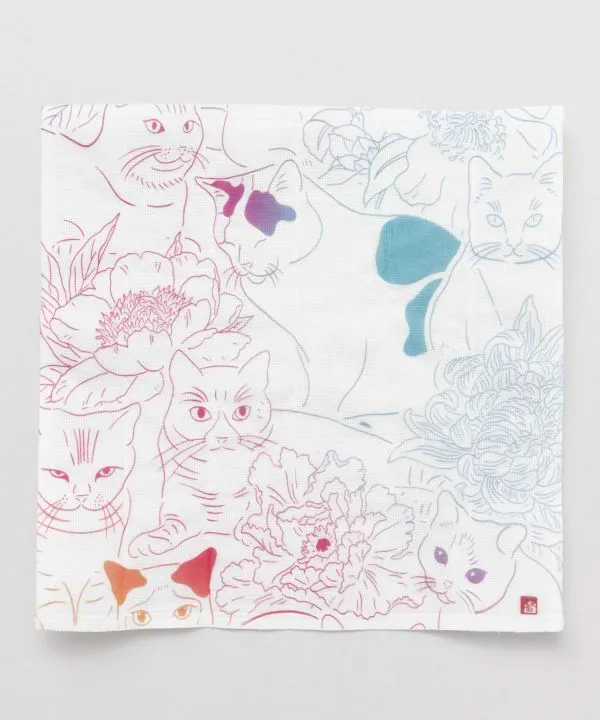 【安心の日本製！ブランド『カヤ』の布巾 猫と花】ピンク