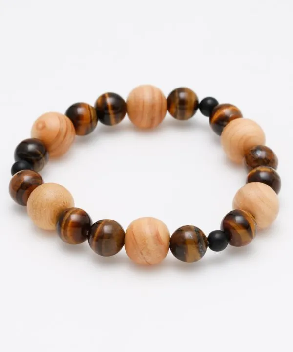 【桧（ひのき）玉を配置した御守り！桧篭目ブレスレット】TIGER EYE