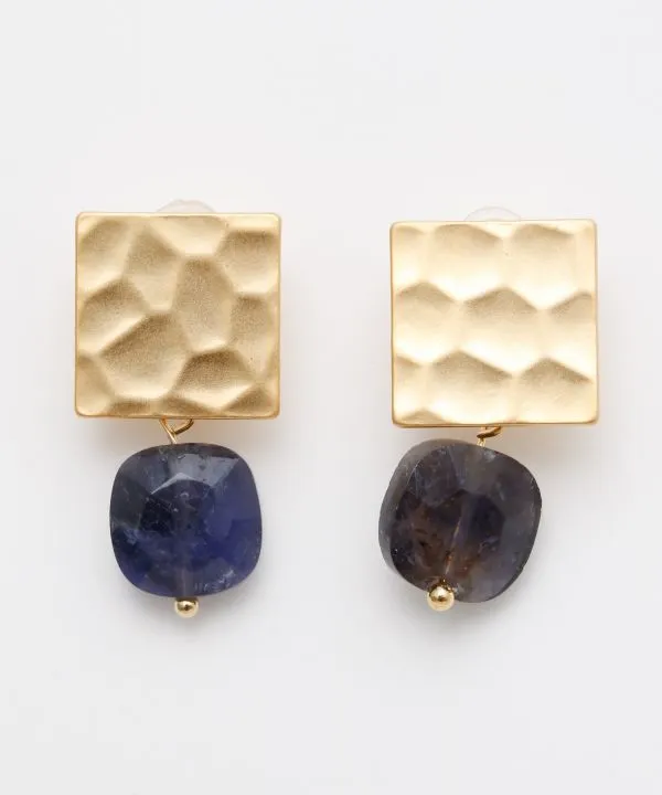 【ご紹介します！四角い天然石が揺れる上品なデザイン！鎚目石ピアス】IOLITE