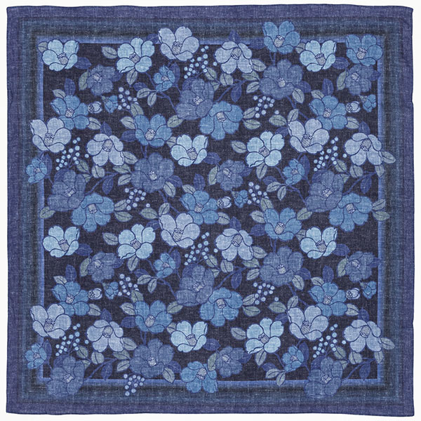 【新登場！京都の伝統と感性を生かした風呂敷！あそ美心】デジタル藍風呂敷100　藍椿