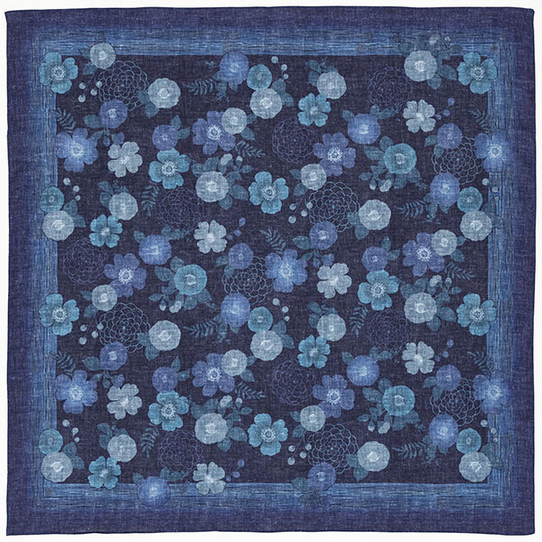 【新登場！京都の伝統と感性を生かした風呂敷！あそ美心】デジタル藍風呂敷100　花椿