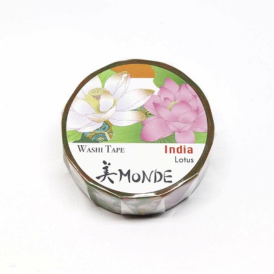 【新登場！安心の日本製！和紙マスキングテープ 美MONDEシリーズ】インド「ハス」15mm