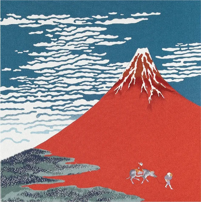 【ご紹介します！安心の日本製！伝統の浮世絵を纏った二巾ちりめんふろしき！】紅富士