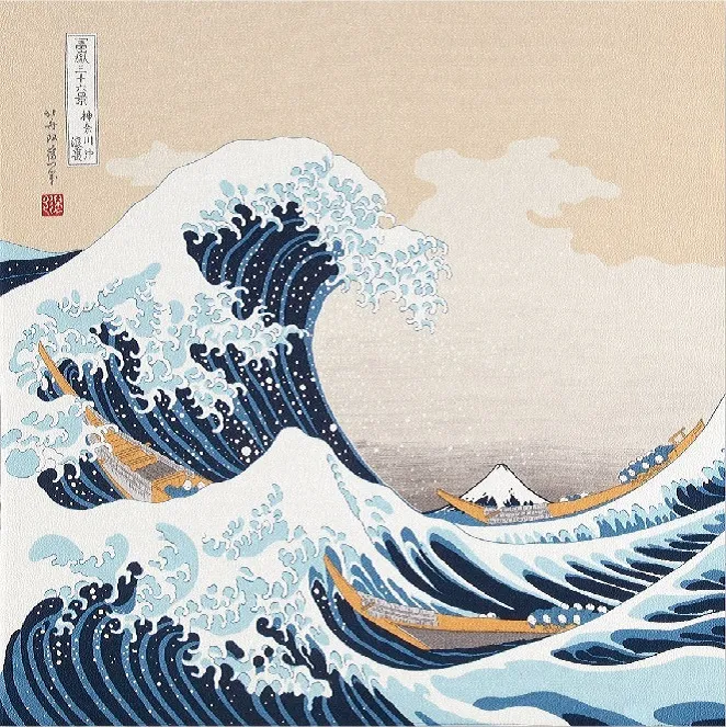 【ご紹介します！安心の日本製！伝統の浮世絵を纏った二巾ちりめんふろしき！】神奈川沖浪裏