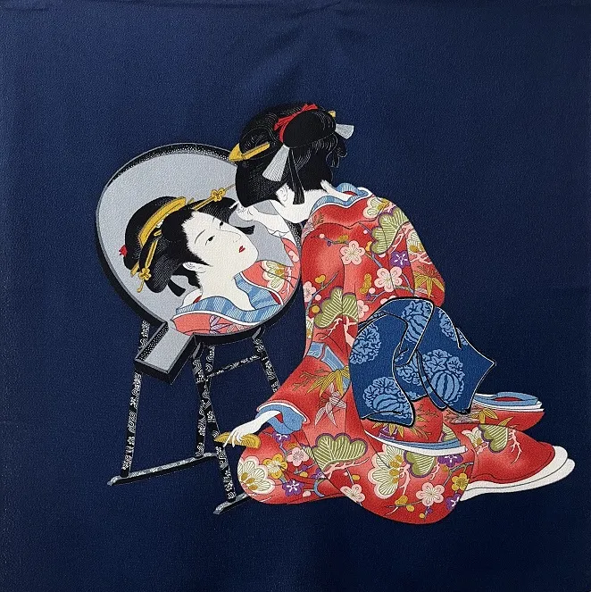 【ご紹介します！安心の日本製！伝統の浮世絵を纏った二巾ちりめんふろしき！】鏡美人