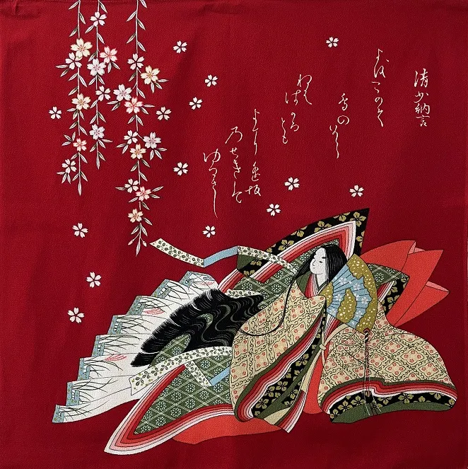 【ご紹介します！安心の日本製！伝統の浮世絵を纏った二巾ちりめんふろしき！】清少納言