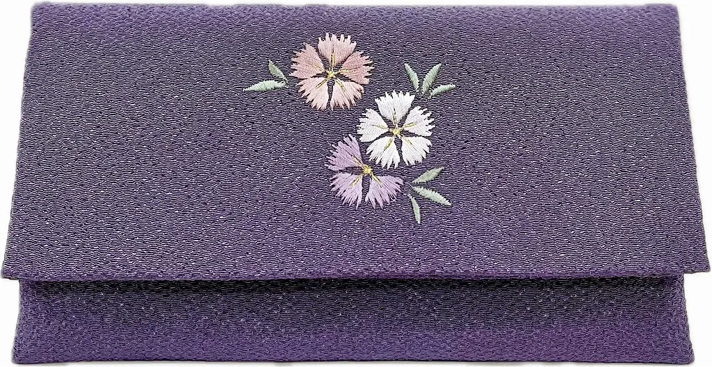 【新登場！安心の日本製！慶弔の必須アイテム！ちりめん刺繍入り念珠袋！】撫子 ムラサキ