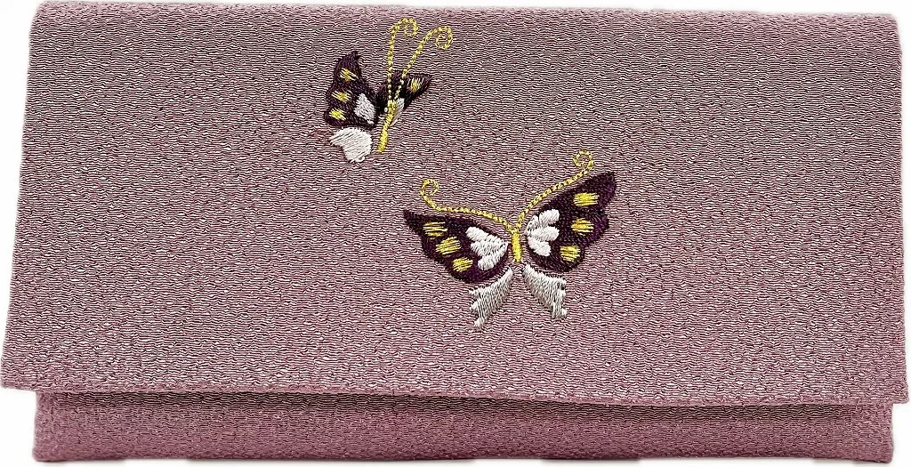 【新登場！安心の日本製！慶弔の必須アイテム！ちりめん刺繍入り念珠袋！】蝶 パープル