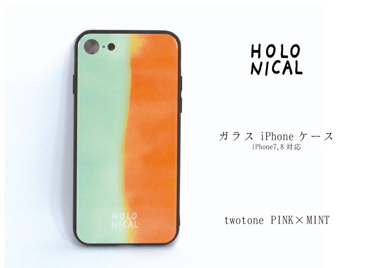 【ほっこりかわいい！】HOLONICAL ガラスiPhoneケースtwotone PINK×MINT