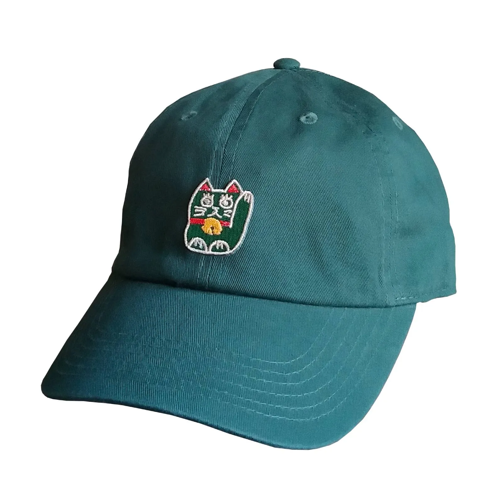 【インバウンド対策に！まねき猫をあしらったキャップ！】まねき猫CAP　ﾀﾞｰｸｸﾞﾘｰﾝ