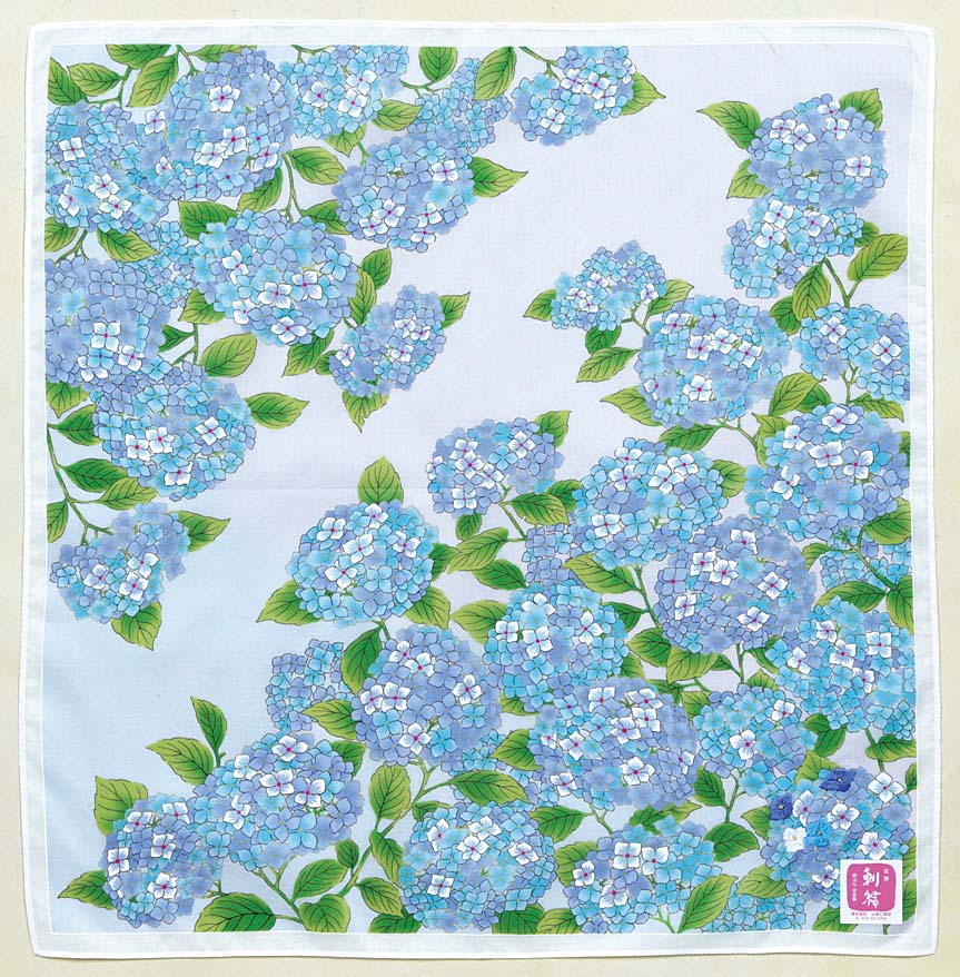 【ご紹介します！安心の日本製！友禅刺繍 刺繍ハンカチ】紫陽花　ブルー