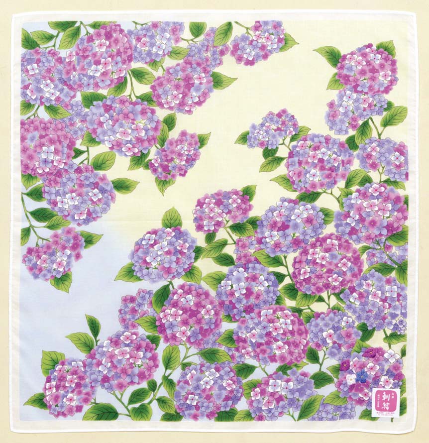 【ご紹介します！安心の日本製！友禅刺繍 刺繍ハンカチ】紫陽花　パープル