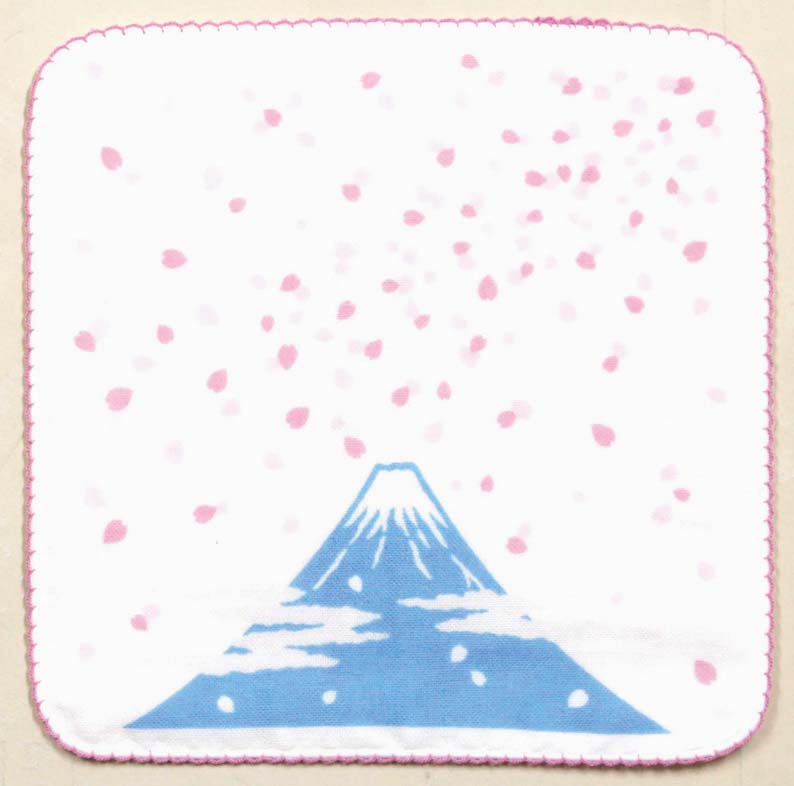 【ご紹介します！安心の日本製！ふんわり八重ガーゼハンカチ】富士山と桜