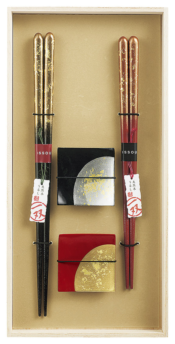 【ご紹介します！安心の日本製！幸せな家庭をイメージするお箸のギフトセット】瑞雲＆箸置箔ちらし2P