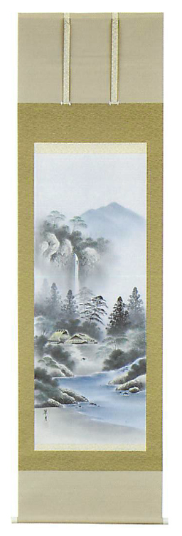 【日本製】伝統に培われた技法で製作された高級掛軸／彩色山水 小林翠月