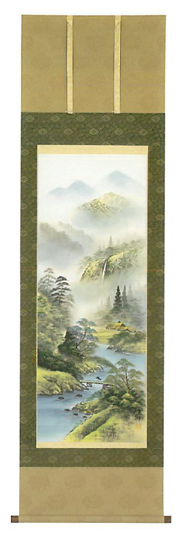 【日本製】伝統に培われた技法で製作された高級掛軸／彩色山水 林青峰